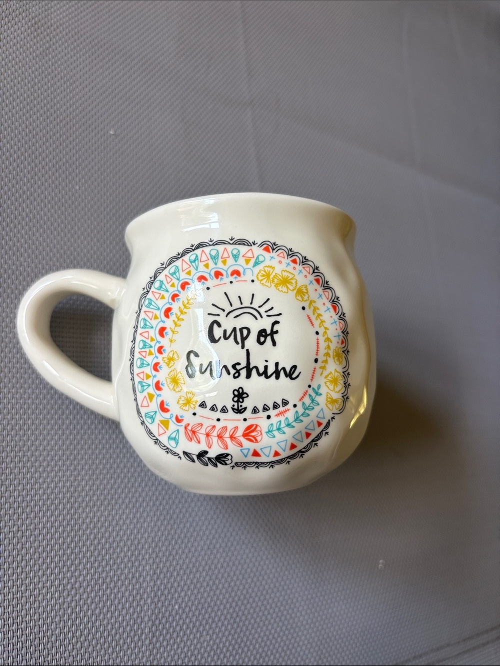 NATURAL LIFE White Ceramic Mug with Yellow, Coral & Teal Accents cup of sunshine